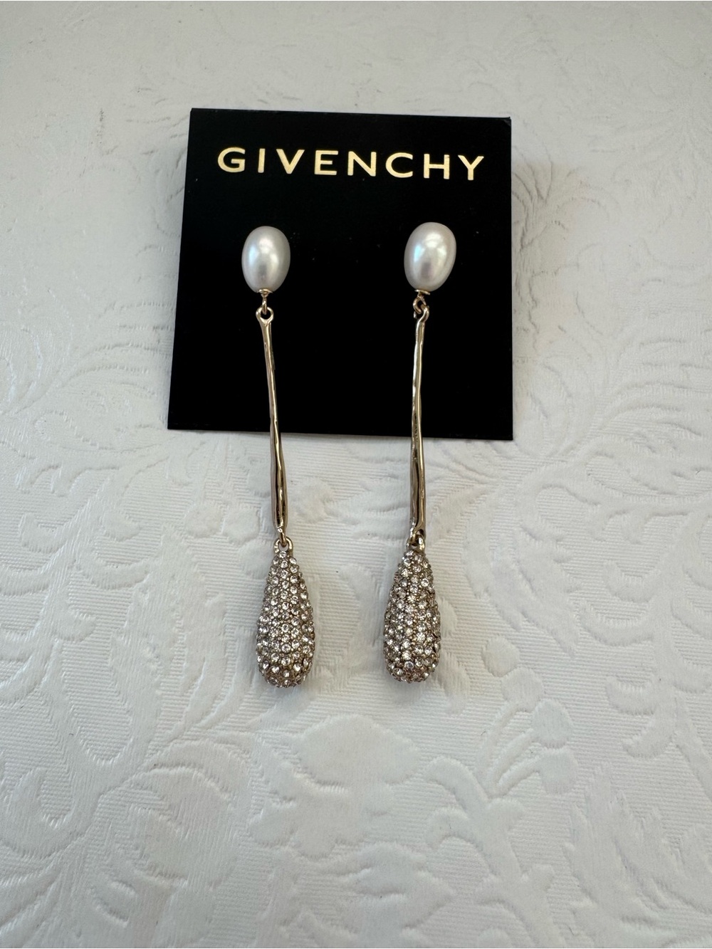 Givenchy Pearl and Pavé Crystal Linear Drop Earrings